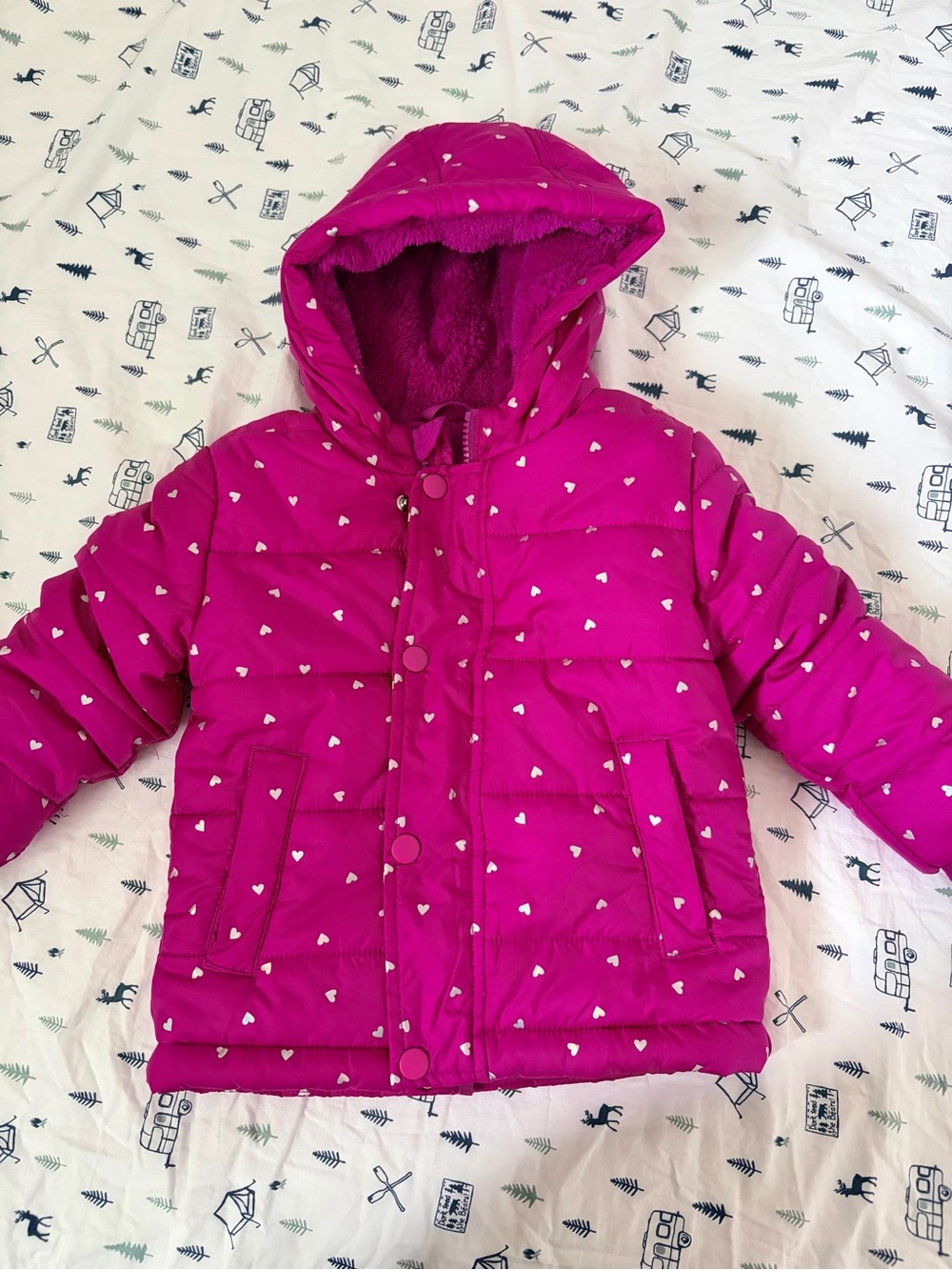Cat & Jack Magenta Hearts Puffer Jacket